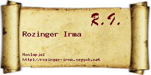 Rozinger Irma névjegykártya